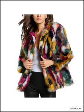 Faux Fur Coat Winter Fluffy Jacket Furry Open Front Long Sleeve Mid-Length